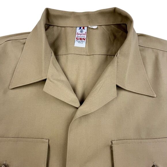 US Navy Flying Cross Uniform Shirt Mens L Khaki Classic Regulation Perma Press - Picture 4 of 11